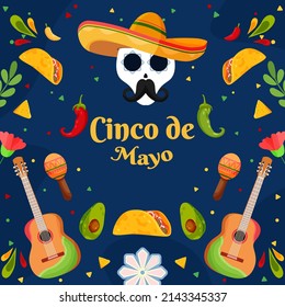 Flat Cinco De Mayo background with particle element