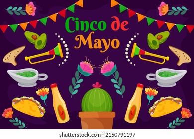 Flat Cinco De Mayo festival with particle element background