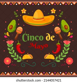 Flat Cinco De Mayo Mexican holiday celebration background
