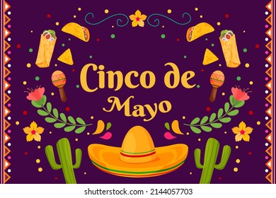 Flat Cinco De Mayo Mexican holiday celebration background