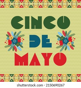 Flat Cinco De Mayo pattern background Vector greeting with border.