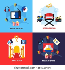 Flat cinema design concept set of festival and movie theatre icons composition vector illustration