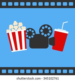 Flat cinema vector illustration with blue background.