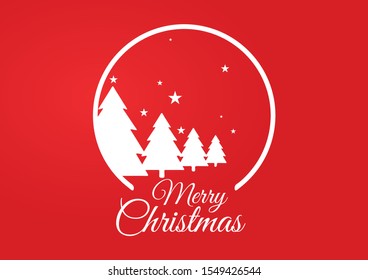 Flat circle & christmas tree theme for christmas card with red background