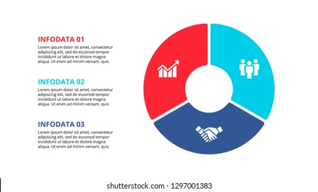 Flat circle element for infographic with 3 parts, options or steps. Template for cycle diagram, graph, presentation and chart.