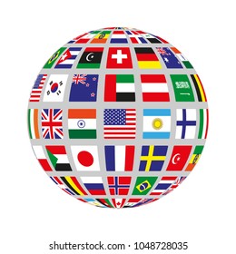 Flat circle with flags of different countries. Vector illustration.