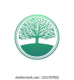 Flat circle green tree logo design vector illustration