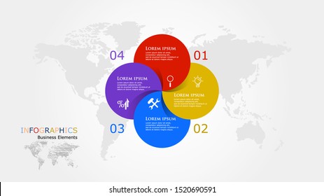 Flat circle infographic options template. Modern concept design template with 4 options, steps or parts.