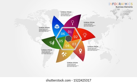 Flat circle infographic options template. 
Modern concept design template with 6 options, steps or parts.