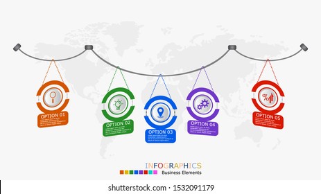 Flat circle infographic options template. 
Modern concept design template with 5 options, steps or parts.
