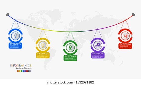 Flat circle infographic options template. 
Modern concept design template with 5 options, steps or parts.