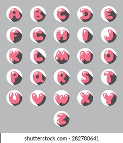 Flat circle letters icon. Flat style Alphabet. Kids Abc. 