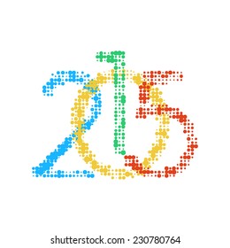 Flat circle logo design element of new year 2015. Numbers in blue, green, yellow and red color. Vector illustration isolated on white background EPS10