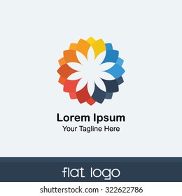 Flat Circle Logo , Flower Logo, Rainbow Color, Colorful Logo, 