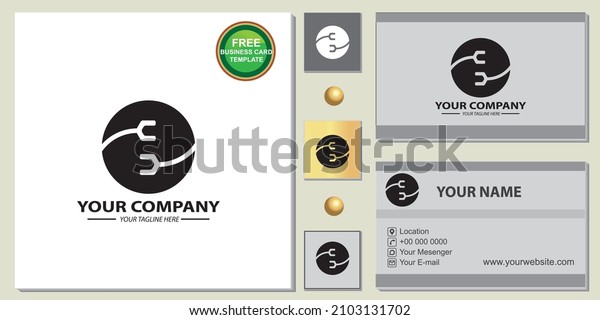 Flat circle repair logo, free elegant business card\
template vector eps 10