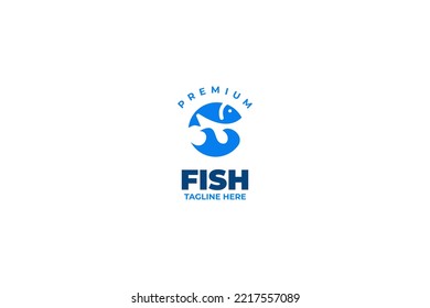 Flat circle round fish logo design vector template illustration