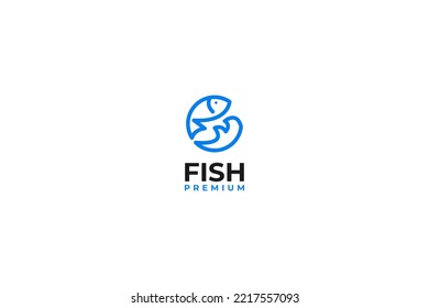 Flat circle round fish logo design vector template illustration