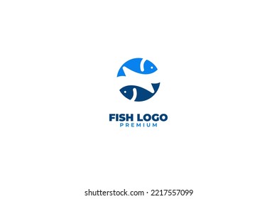 Flat circle round fish logo design vector template illustration
