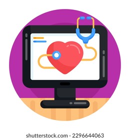 Flat circular icon of cardiac report, download with premium offer 