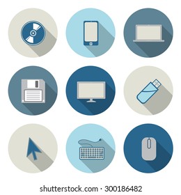 The Flat Circular Icon for Computer and Technology Concept