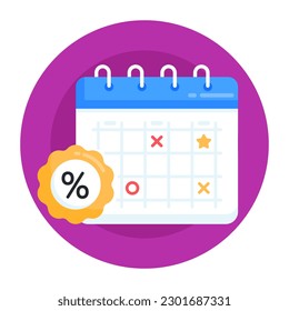 Flat circular icon of promotion date, discount with calendar 