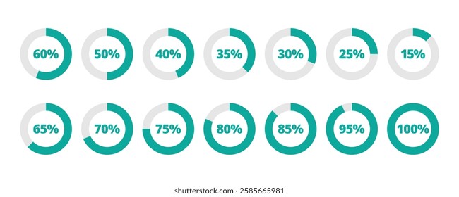 Flat Circular Loading Icons Vector Set. Minimalist Progress Circle Icons Collection. Flat Style Circular Progress Indicators. Loading Bar Icon Set.