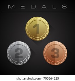 FLAT CIRCULAR MEDALS / AWARDS / BADGES - gold, silver, bronze