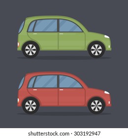 Flat city cars, green and red colors, vector eps10 illustration