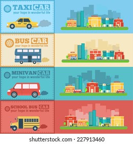 Flat city cars infographic banners traffic background concept. Tamplate for mobile and web design