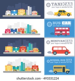 Flat city cars infographic banners traffic background concept. Tamplate for mobile and web design