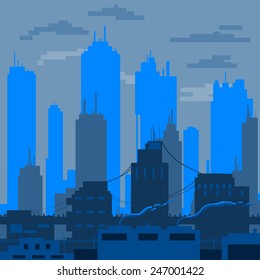 Flat city designed in shades of blue vector