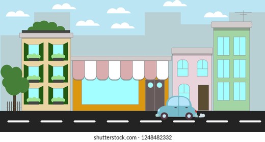 Flat city illustration, cool color vector