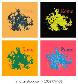 Flat city map of Rome with well organized separated layers.