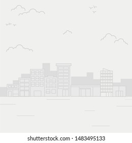 Flat city panorama background. Gray town landscape. Megapolis background. Seamless cityscape. Vector illustration.