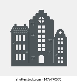 Flat city town house quality vector illustration cut
