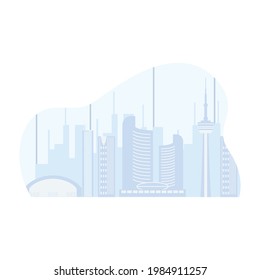 Paisaje urbano plano con cielo azul. moderno horizonte urbano plano fondo vectorial panorámico plano. Ilustración de la torre de la ciudad para el sitio web.