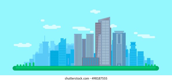 Flat Cityscape With High Buildings