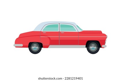 Flat classic vintage red cuban car on side view vector illustration