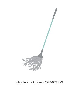 Flat cleaning item, simple gray mop for cleaning and mopping. Handle lace mop icon. Can be used as a symbol or sign. Cleaning service concept. Stock vector illustration isolated on white background.