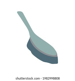 Flat cleaning item, simple green handle brush. Plastic hand brush with bristles icon. Can be used as a symbol or sign. Cleaning service concept. Stock vector illustration isolated on white background.