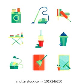 Flat cleaning service icon set vector illustration