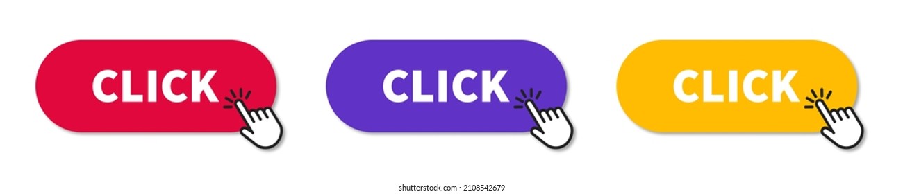 Flat click here button cursor for web design. Click here with pointer. EPS 10.