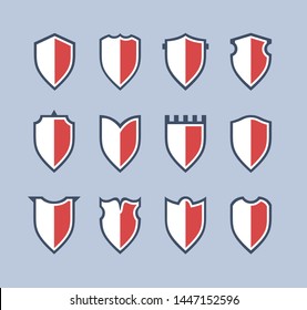 Flat Clip art Design Elements. Set of Vector set of Shield Silhouette. Different Coat Arms signs