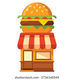 Flat clipart vector illustration of burger shop suitable for food service restaurant branding menu design street food and cafe themed graphic projects