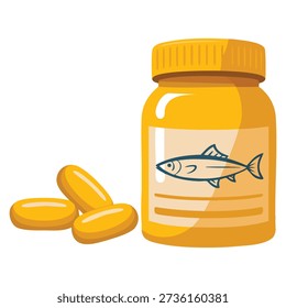 Flat clipart vector illustration of fish oil pills ideal for health nutrition supplement wellness omega capsules and medical themed visuals