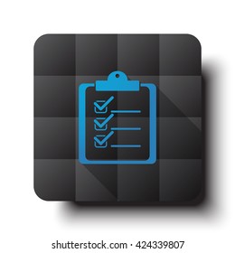 Flat Clipboard Checklist icon on black app button with drop shadow