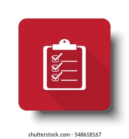 Flat Clipboard Checklist web icon on red button with drop shadow