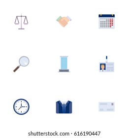 Flat Clock, Calendar, Costume And Other Vector Elements. Set Of Business Flat Symbols Also Includes Center, Time, Mail Objects.