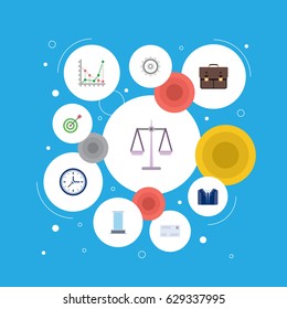 Flat Clock, Cogwheel, Portfolio And Other Vector Elements. Set Of Career Flat Symbols Also Includes Costume, Bag, Weight Objects.