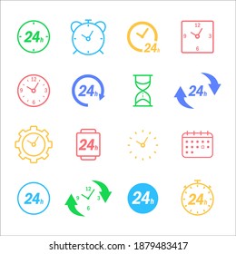 Flat clock color icon set vector time for web design. Time icon vector. Simple flat style.